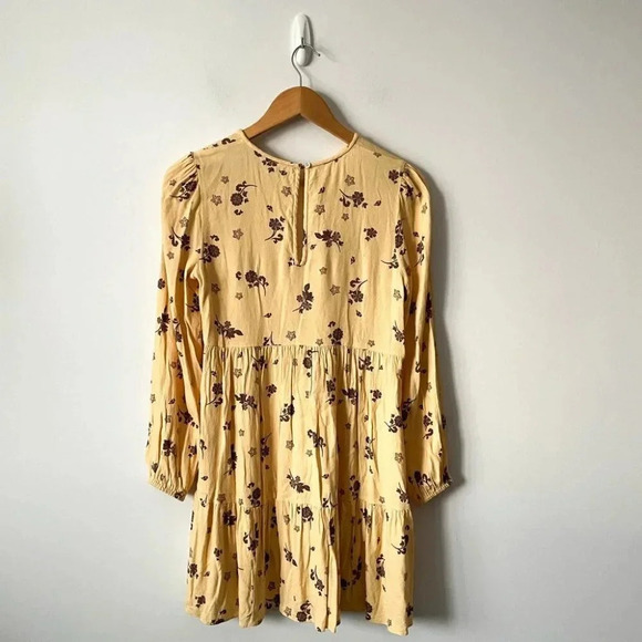 Aritzia Wilfred Lambrusco Tiered Mini Dress Floral Woodblock Print Yellow Small - Picture 9 of 12